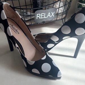 Charles David Black and White Polka Dot Heels